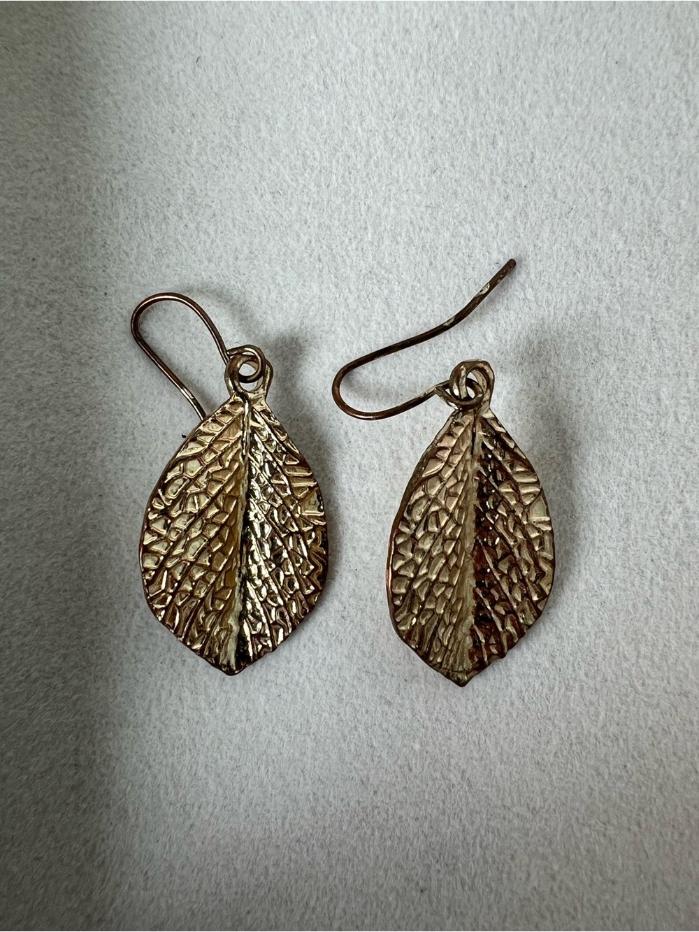 Gold Leaf Textured Drop Earrings